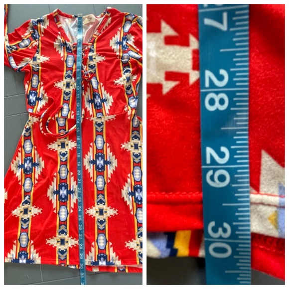 FREE PEOPLE LOVE SPELL Red Tribal Geometric Women’s Long Sleeve Medium Dress - Picture 12 of 15